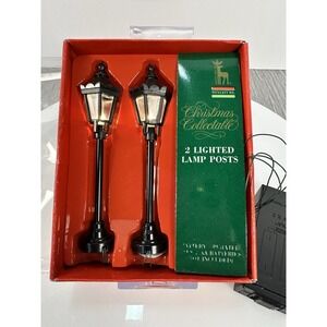 Santas Best Christmas Collectible lighted Lamp Posts, Villages, Train 4.25" Tall